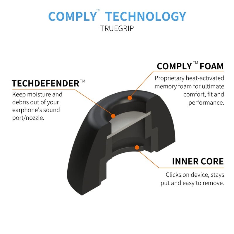COMPLY رؤوس أذن بديلة من كومبلاي مصنوعة من رغوة الذاكرة لسماعات سامسونج جالكسي بودز برو | راحة قصوى، ملاءمة آمنة، عزل صوت ممتاز | أسود، متوسط (3 أزواج) - Image 3