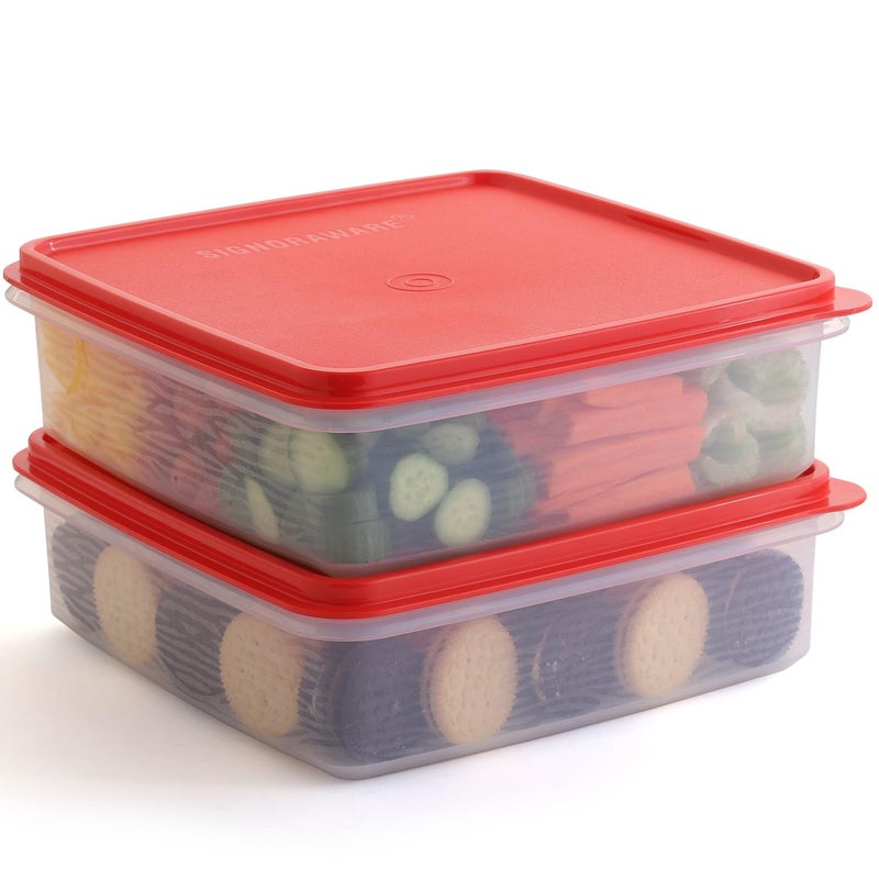 Signoraware Plastic Storage Containers with Lids - 2-Pack 3L Cupcake Carrier - Leakproof Cookie Storage Containers Airtight - BPA-Free Plastic Containers with Lids for Food Storage, Meal Prep, Leftovers, Cupcakes - Image 1