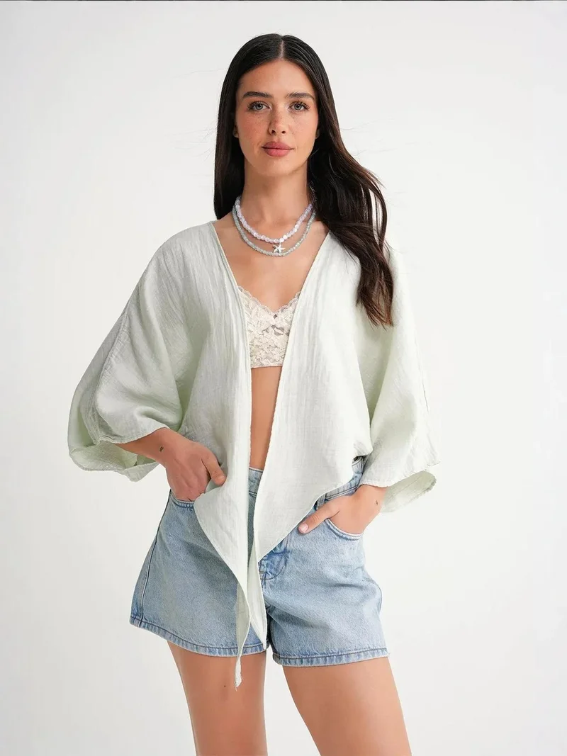 MixRay Sage Green Mixray Textured V-Neck Bolero Blouse for Women | Best Price UAE