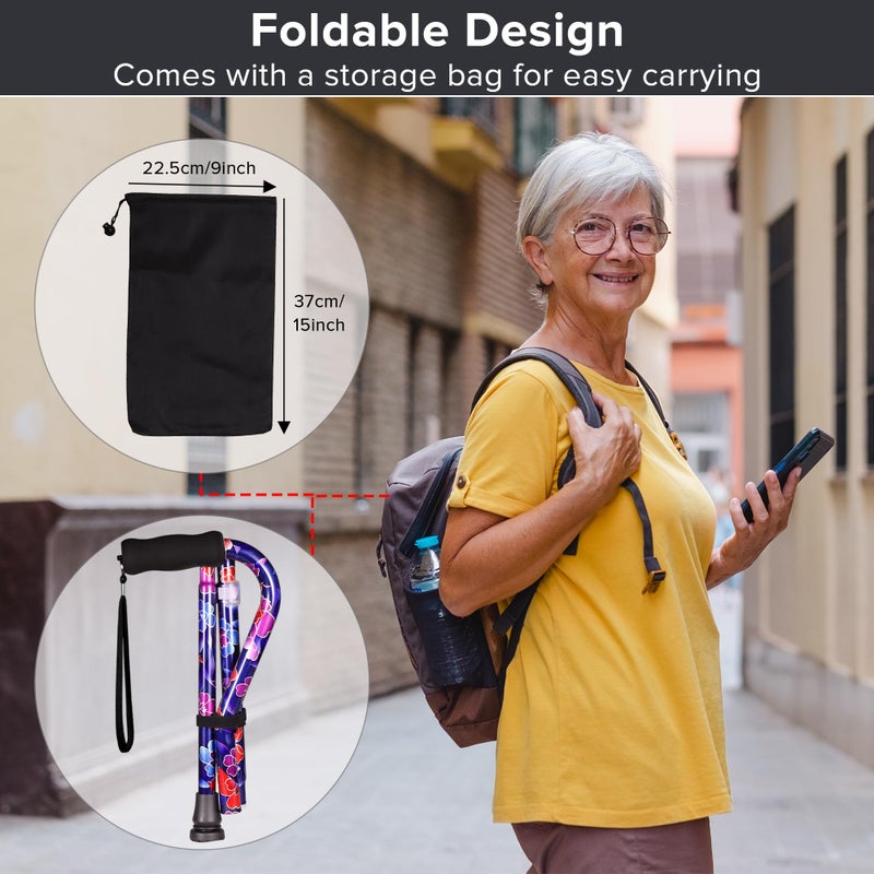 LIXIANG Elegant Walking Cane for Women, Foldable & Adjustable Cane for Seniors with Self-Standing Tip | Lightweight Mobility Aid for Stability & Balance Support - Image 3