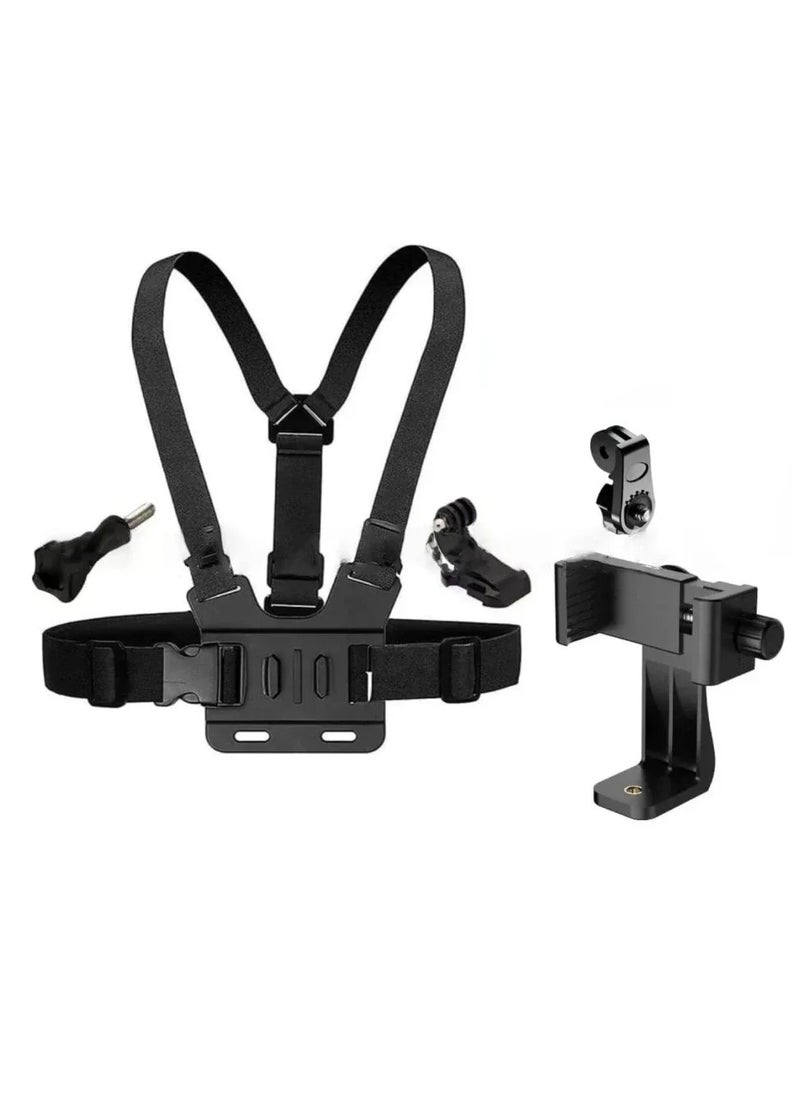 Generic Camera Chest Mount Strap Harness Fit for AKASO DJI Osmo Adjustable Cell Phone with Sports Installation Bracket kit Mobile Bracket Backpack Clip Holder  - Image 1