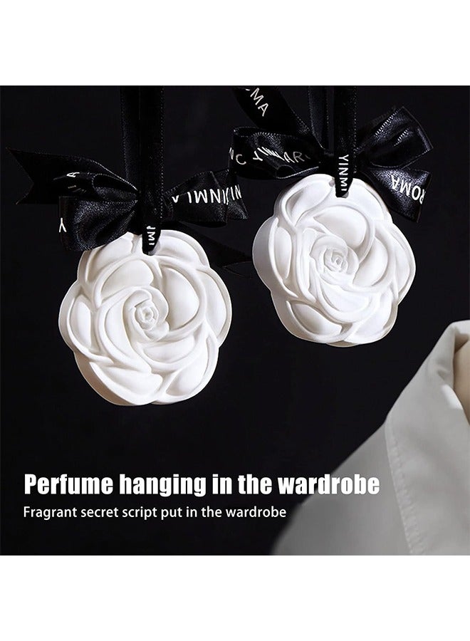 HY 4 PCS Car Air Fresheners for Women and Men, Camellia Car Rearview Mirror Aromatherapy Pendant Aromatherapy Pendant Car Decor Cute Car Accessories - Image 3