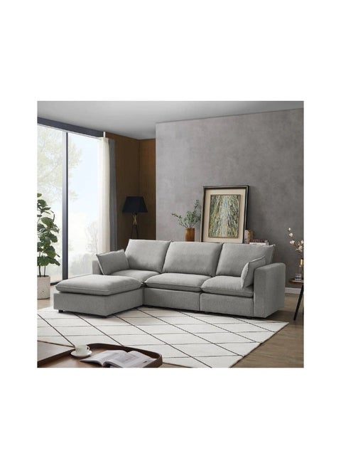 MDF and Linen L-Shape Sofa - Grey