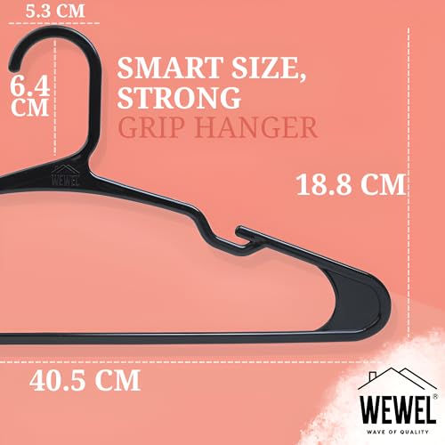 WEWEL® 16 Pcs Premium Clothes Hangers for Hanging Cloths, Elevate Your Wardrobe Organization in Multicolors with Cloth Hanger (16, Black) - Image 4