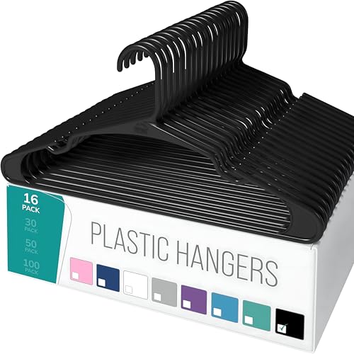 WEWEL® 16 Pcs Premium Clothes Hangers for Hanging Cloths, Elevate Your Wardrobe Organization in Multicolors with Cloth Hanger (16, Black) - Image 1
