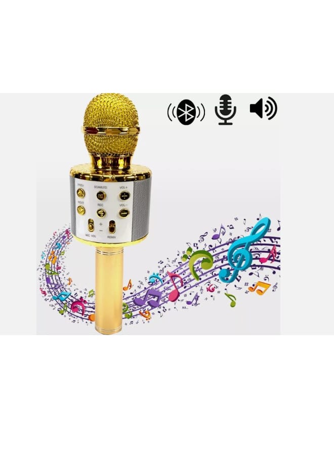 WS-858 Wireless Bluetooth Handheld Microphone Stand Karaoke Mike with Speaker Audio Recording for Cellphone (Gold/Silver) - Image 2