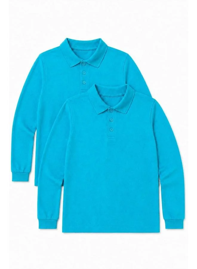 Perendi Unisex Kids 2-Pack Long Sleeve Polo Collar School T‑Shirt.