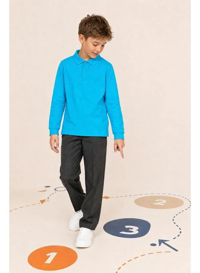 Perendi Unisex Kids 2-Pack Long Sleeve Polo Collar School T‑Shirt.