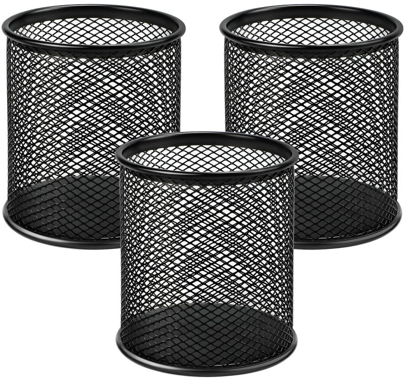 MaxGear Pen Holder, 3 Pack Pencil Holder for Desk, Premium Mesh Metal Desk Organizer with Non-Slip EVA Pad, Desk Accessories & Workspace Organizers for Home, School & Office, Black, 3.7’’ Tall - Image 1