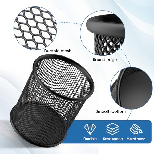MaxGear Pen Holder, 3 Pack Pencil Holder for Desk, Premium Mesh Metal Desk Organizer with Non-Slip EVA Pad, Desk Accessories & Workspace Organizers for Home, School & Office, Black, 3.7’’ Tall - Image 2