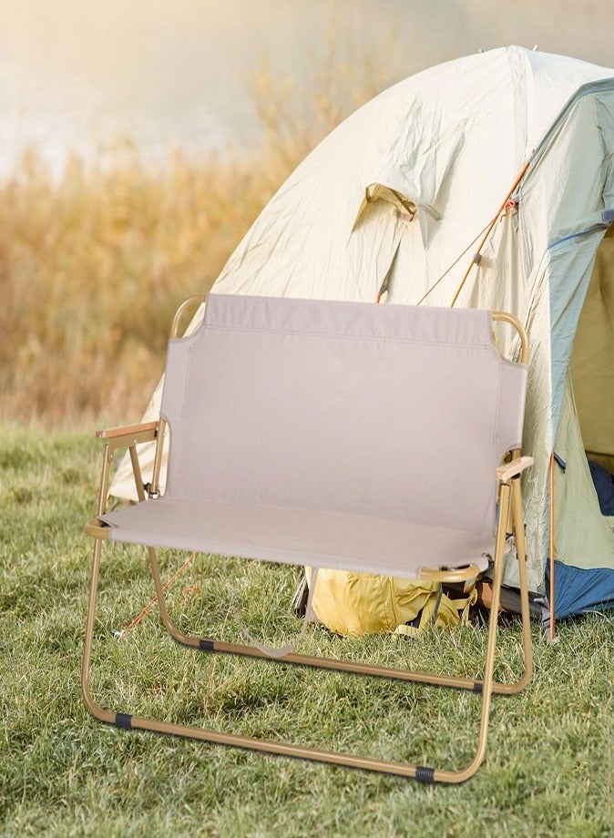 ليفي كرسي تخييم قابل للطي (شخصين)، مقعد مزدوج محمول مع مسند ذراع خشبي، إطار فولاذي شديد التحمل، قماش أكسفورد 600D، مقعد خارجي خفيف الوزن للتخييم والشاطئ والحديقة والمشي لمسافات طويلة والفناء - Image 2