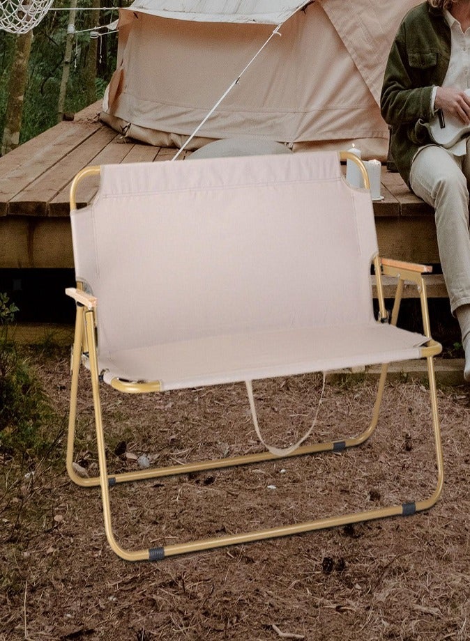 ليفي كرسي تخييم قابل للطي (شخصين)، مقعد مزدوج محمول مع مسند ذراع خشبي، إطار فولاذي شديد التحمل، قماش أكسفورد 600D، مقعد خارجي خفيف الوزن للتخييم والشاطئ والحديقة والمشي لمسافات طويلة والفناء - Image 3