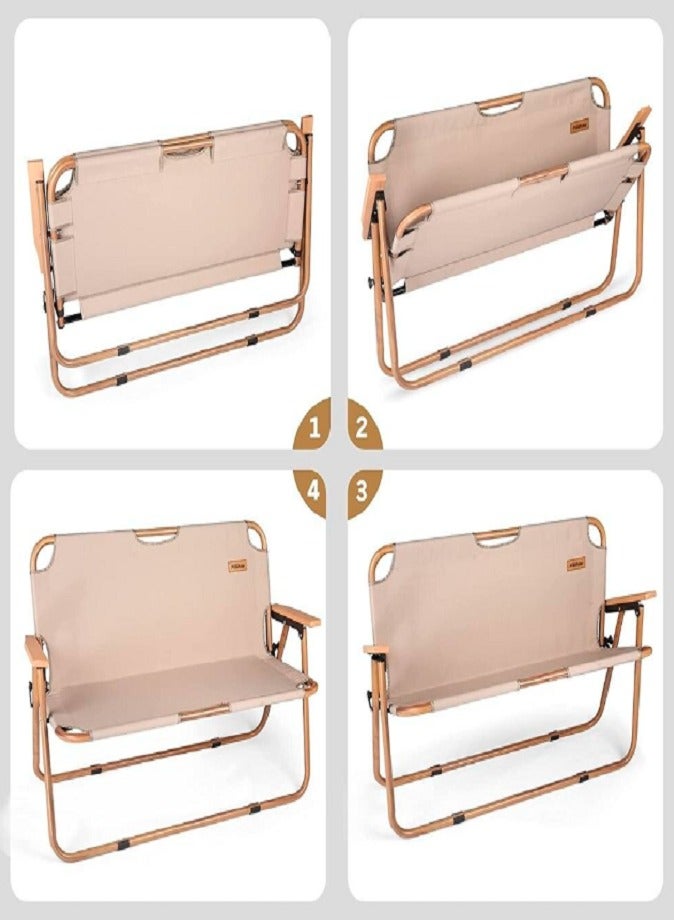 ليفي كرسي تخييم قابل للطي (شخصين)، مقعد مزدوج محمول مع مسند ذراع خشبي، إطار فولاذي شديد التحمل، قماش أكسفورد 600D، مقعد خارجي خفيف الوزن للتخييم والشاطئ والحديقة والمشي لمسافات طويلة والفناء - Image 5