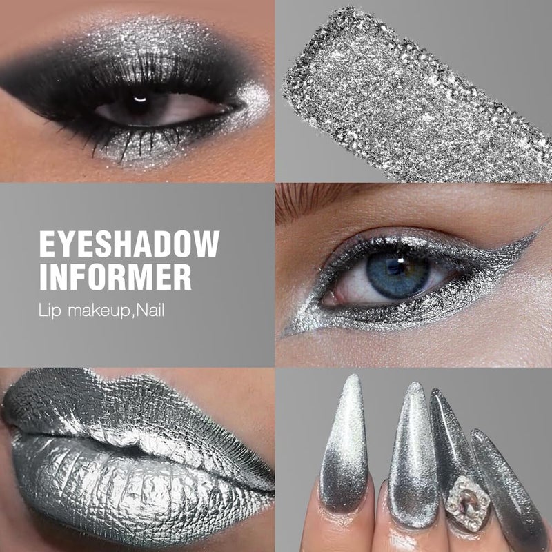 Afflano Silver Glitter Eyeshadow Super Pigmented, Intense Color Gray Silver Eyeshadow Palette Single, Long Lasting Sparkle Shimmer Metallic Glitter Eyes Look, Blendable Neutral Grey Eye Shadow Makeup - Image 3