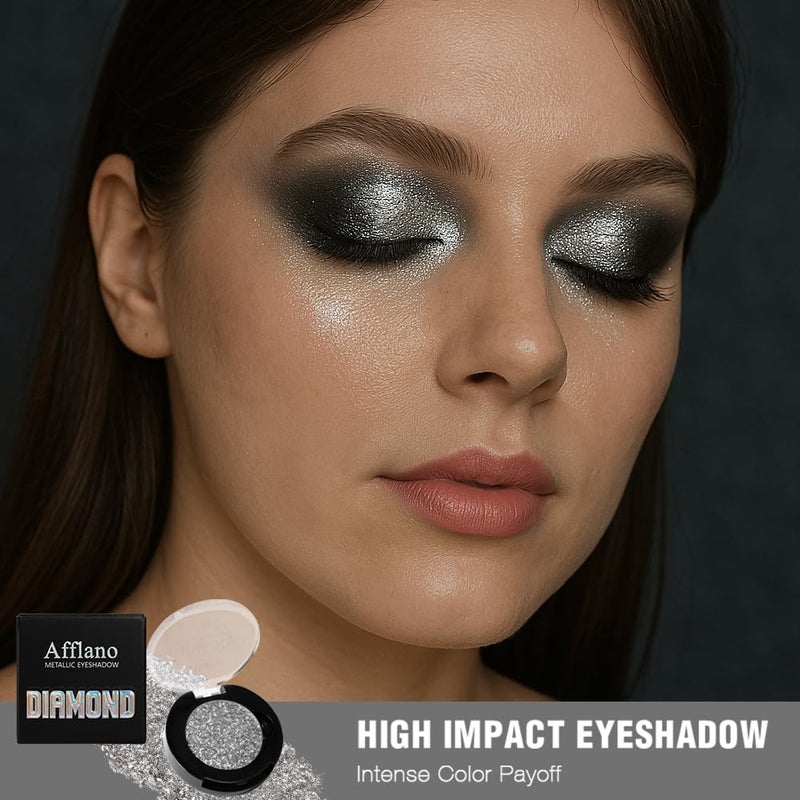 Afflano Silver Glitter Eyeshadow Super Pigmented, Intense Color Gray Silver Eyeshadow Palette Single, Long Lasting Sparkle Shimmer Metallic Glitter Eyes Look, Blendable Neutral Grey Eye Shadow Makeup - Image 4