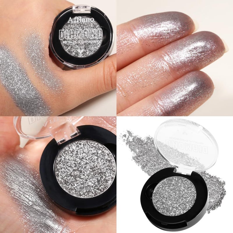 Afflano Silver Glitter Eyeshadow Super Pigmented, Intense Color Gray Silver Eyeshadow Palette Single, Long Lasting Sparkle Shimmer Metallic Glitter Eyes Look, Blendable Neutral Grey Eye Shadow Makeup - Image 5