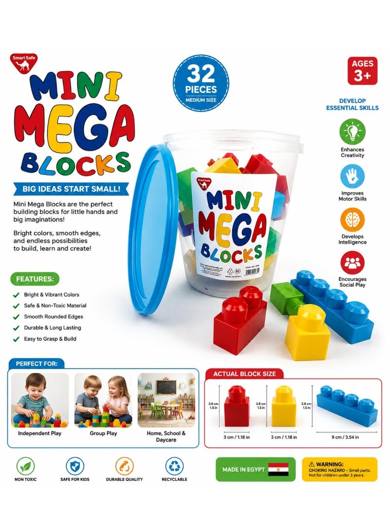 Mega Bloks Mini Mega Building Blocks Set – 32 Large Colorful Construction Pieces in Transparent Storage Bucket – Creative Educational Building Toy for Imaginative Play - Image 4