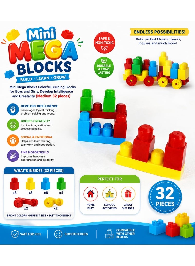 Mega Bloks Mini Mega Building Blocks Set – 32 Large Colorful Construction Pieces in Transparent Storage Bucket – Creative Educational Building Toy for Imaginative Play - Image 3