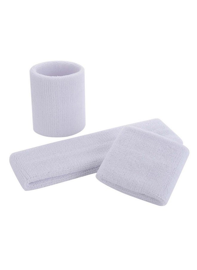 OnUpgo - White Sweatband Set Sports Headband Wristband Set Sweatbands Terry Cloth Wristband Wrist Sweatband Headbands Moisture Wicking Sweat Absorbing Head Band - Image 1