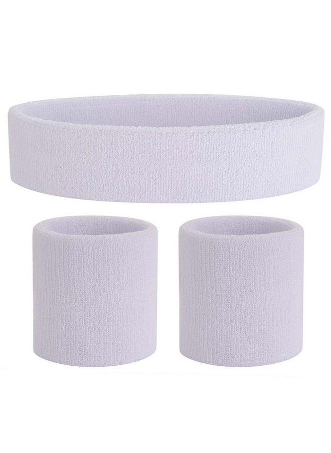 OnUpgo - White Sweatband Set Sports Headband Wristband Set Sweatbands Terry Cloth Wristband Wrist Sweatband Headbands Moisture Wicking Sweat Absorbing Head Band - Image 1