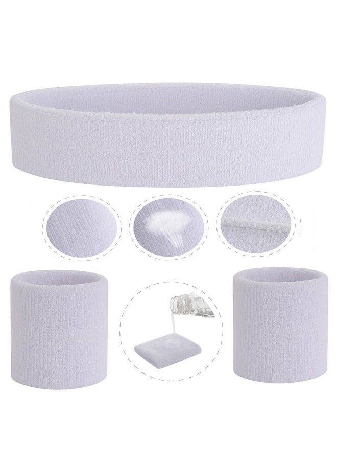 OnUpgo - White Sweatband Set Sports Headband Wristband Set Sweatbands Terry Cloth Wristband Wrist Sweatband Headbands Moisture Wicking Sweat Absorbing Head Band - Image 1