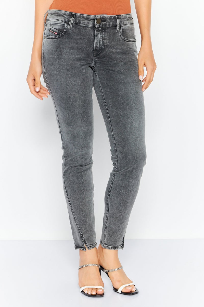 DIESEL Women Slim Fit Washed D-Jevel Jeans, Charcoal - Image 1