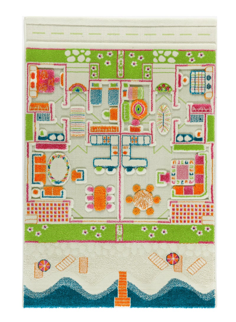 IVI 3D Play Carpet Beach House - Medium | Blue | Activity Playmat for Kids & Children | Bedroom, Living Room, Nursery Rug | Polypropylene | Foldable | 150 cm x 100 cm - Image 1