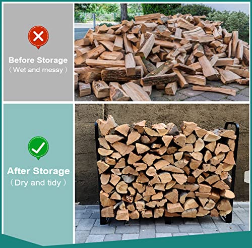 Fandature 4Ft Firewood Rack Adjustable Fireplace Wood Holder for Outdoor Indoor Storage Log - Heavy Duty Fire Log Lumber Stand Stacker, Black - Image 4