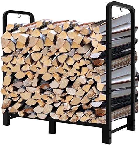 Fandature 4Ft Firewood Rack Adjustable Fireplace Wood Holder for Outdoor Indoor Storage Log - Heavy Duty Fire Log Lumber Stand Stacker, Black - Image 1