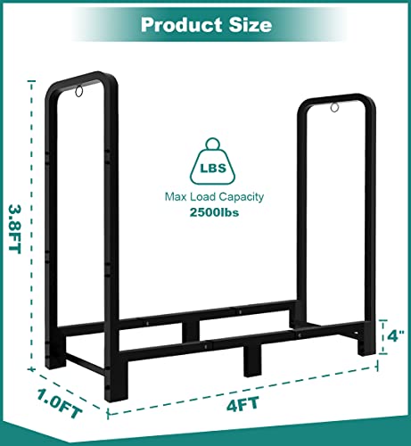 Fandature 4Ft Firewood Rack Adjustable Fireplace Wood Holder for Outdoor Indoor Storage Log - Heavy Duty Fire Log Lumber Stand Stacker, Black - Image 5