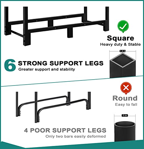 Fandature 4Ft Firewood Rack Adjustable Fireplace Wood Holder for Outdoor Indoor Storage Log - Heavy Duty Fire Log Lumber Stand Stacker, Black - Image 2