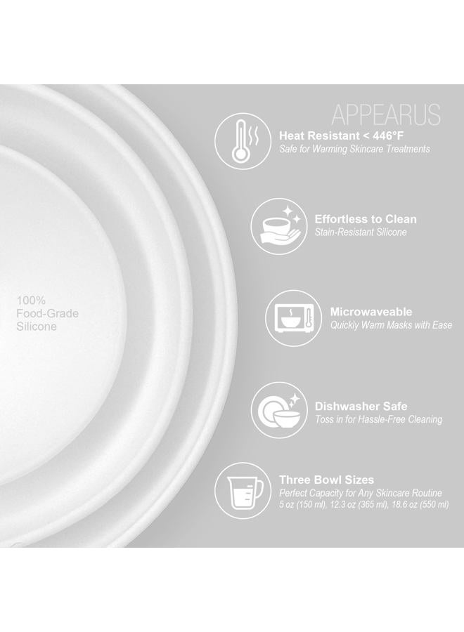Appearus Facial Mask Silicone Mixing Bowl Set – 6-Piece Spa Skincare Kit with 3 Mixing Bowls, Brush & Spatulas – Reusable, Microwave & Dishwasher Safe – White - Image 2