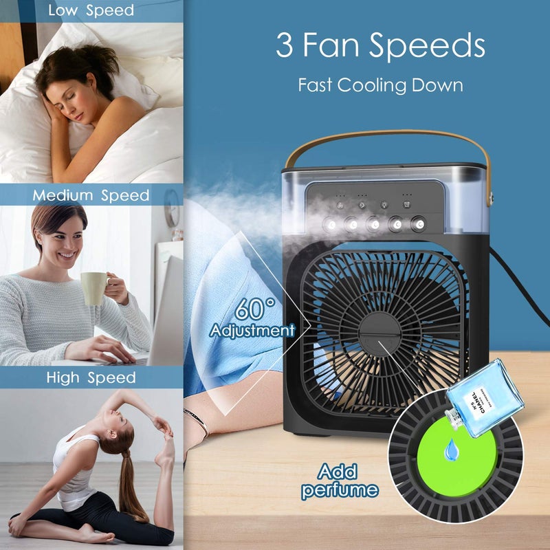 Enfogo Enfogo FIRST TIME IN EVER WITH LIFETIME REPLACEMENT WARRANTY Elevate comfort with the Portable Air Conditioner Fan This air fan features a 500 ml water tank with 7 colors LED light_Multicolor  - Image 2