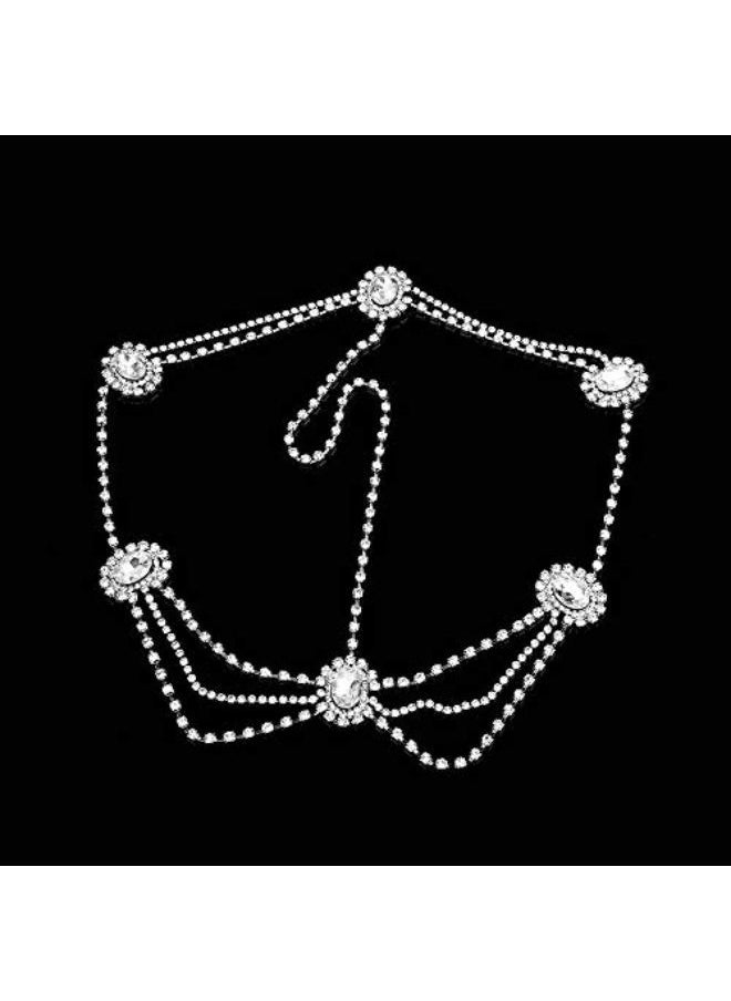 Missgrace - Women Bohemian Rhinestones Gold Silver Head Chain Hair Accessories For Bridal And Girls (Silver) - Image 1