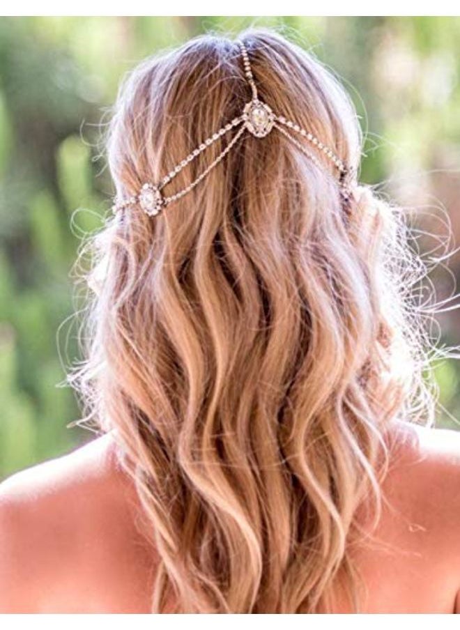 Missgrace - Women Bohemian Rhinestones Gold Silver Head Chain Hair Accessories For Bridal And Girls (Silver) - Image 1