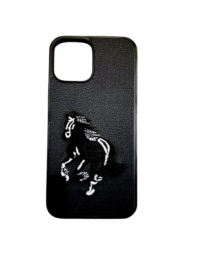 Case Shockproof Phone Case With Horse Embroidery Design For IPhone 15 In Black