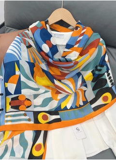 Luxury Geometric Print Polyester Silk Scarf – Vibrant Abstract Design