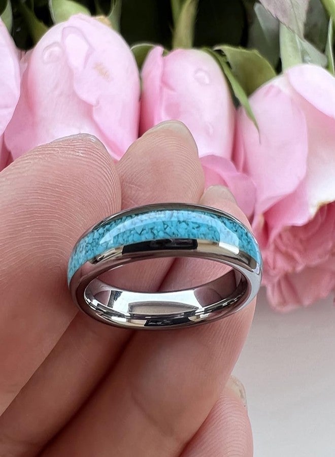 TUTISS 4mm Tungsten Rings for Women Men Wedding Bands Crushed Turquoise Inlay Domed Polished Comfort Fit Size 5.5 - Image 3