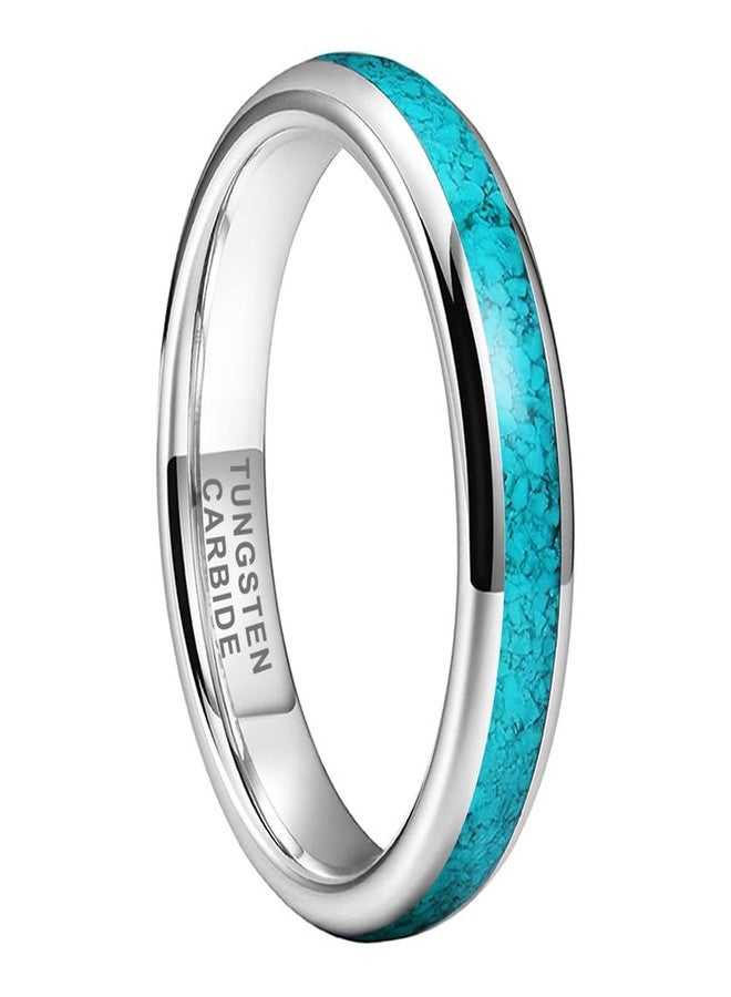 TUTISS 4mm Tungsten Rings for Women Men Wedding Bands Crushed Turquoise Inlay Domed Polished Comfort Fit Size 5.5 - Image 1