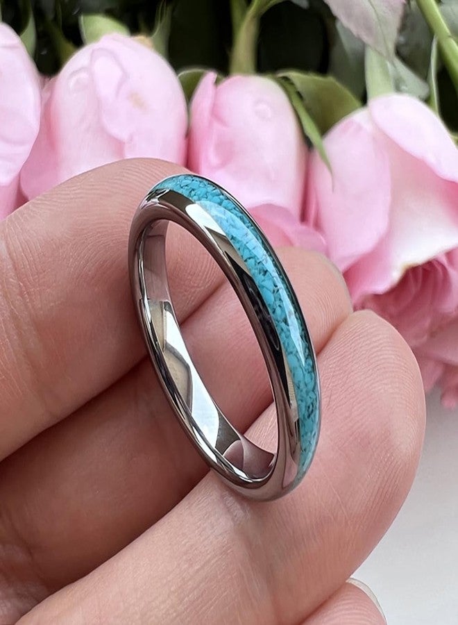TUTISS 4mm Tungsten Rings for Women Men Wedding Bands Crushed Turquoise Inlay Domed Polished Comfort Fit Size 5.5 - Image 2