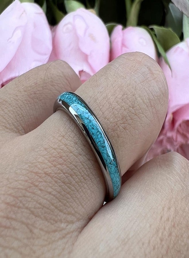 TUTISS 4mm Tungsten Rings for Women Men Wedding Bands Crushed Turquoise Inlay Domed Polished Comfort Fit Size 5.5 - Image 5
