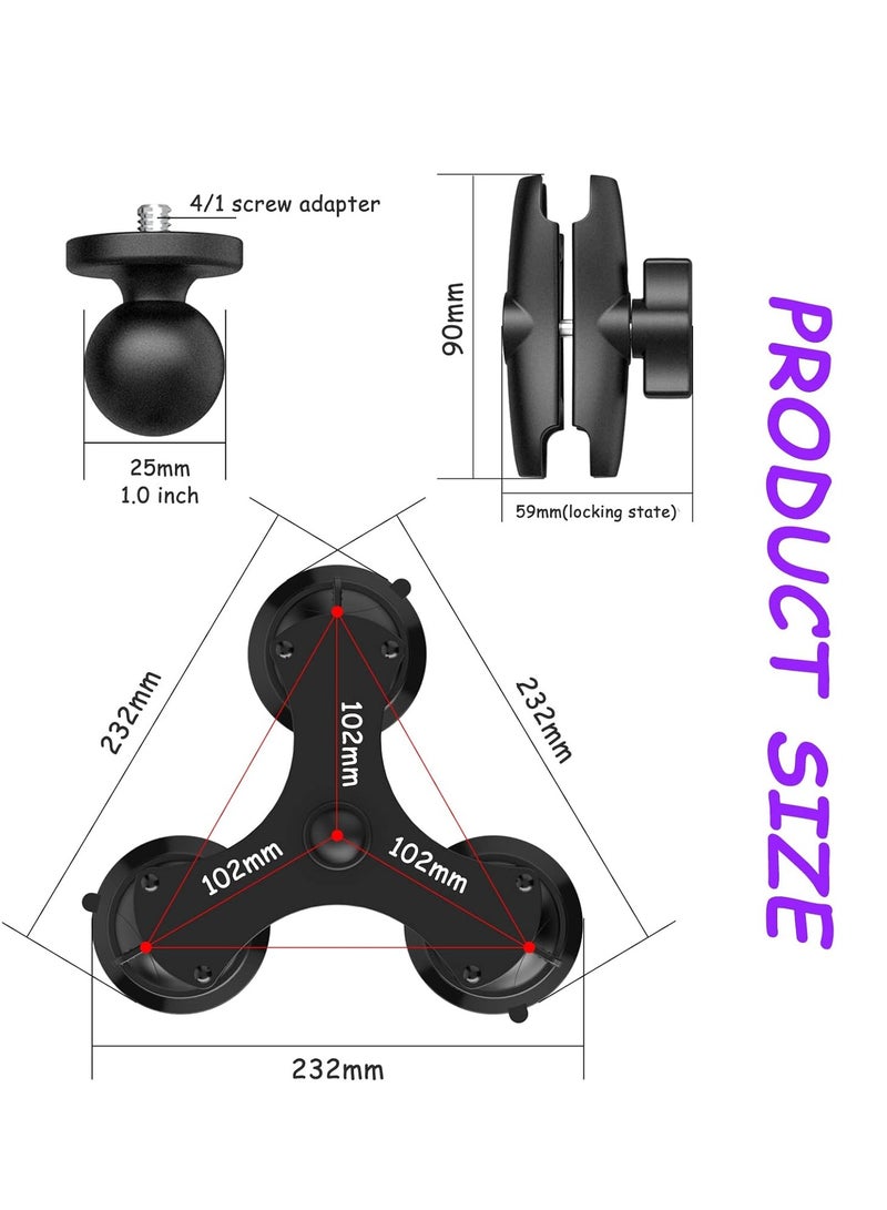 General Triple Suction Cup Mount Car Windshield Suction Cup Mount for Insta360 ONE X3, X2, X, R, RS, GO 2, GoPro and DJI OSMO Action 2 3 Cameras  - Image 2