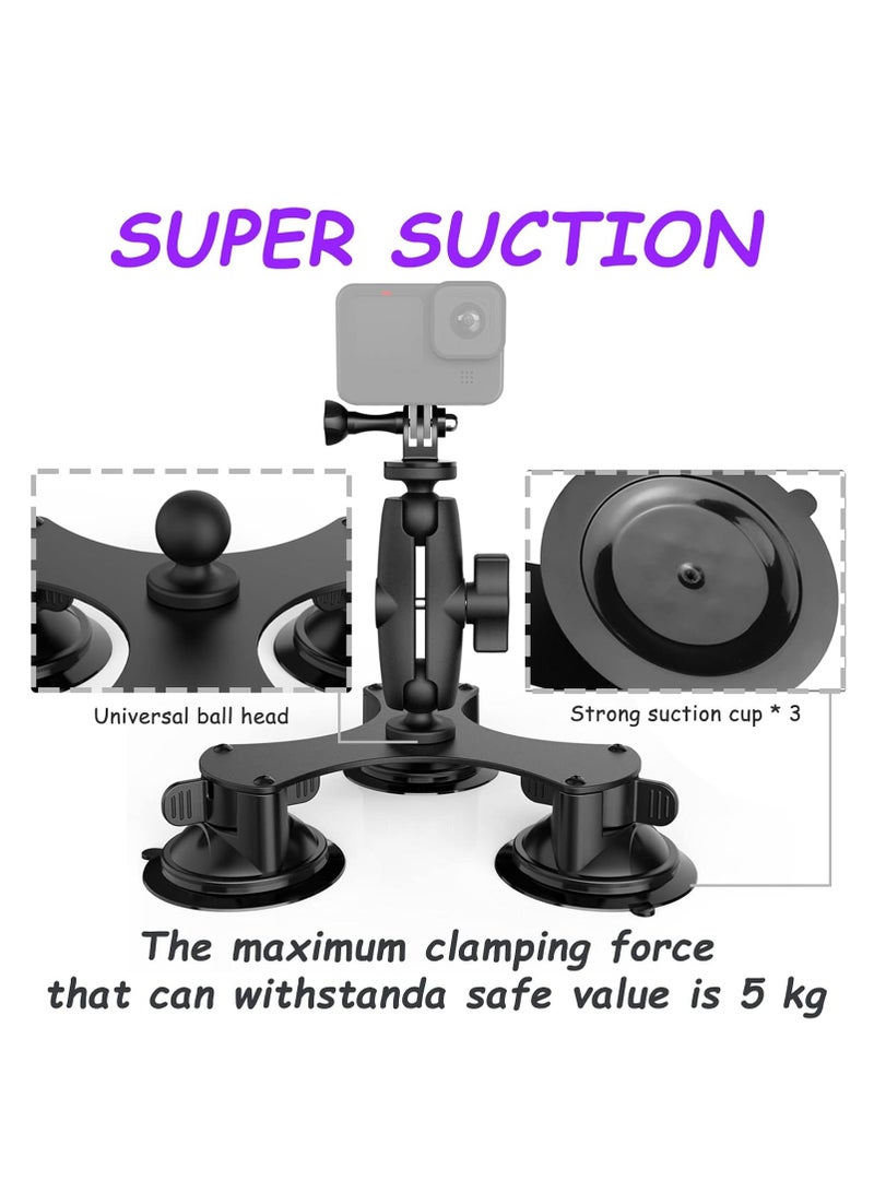 General Triple Suction Cup Mount Car Windshield Suction Cup Mount for Insta360 ONE X3, X2, X, R, RS, GO 2, GoPro and DJI OSMO Action 2 3 Cameras  - Image 3