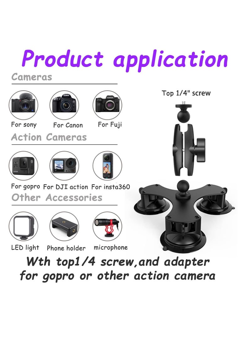 General Triple Suction Cup Mount Car Windshield Suction Cup Mount for Insta360 ONE X3, X2, X, R, RS, GO 2, GoPro and DJI OSMO Action 2 3 Cameras  - Image 4