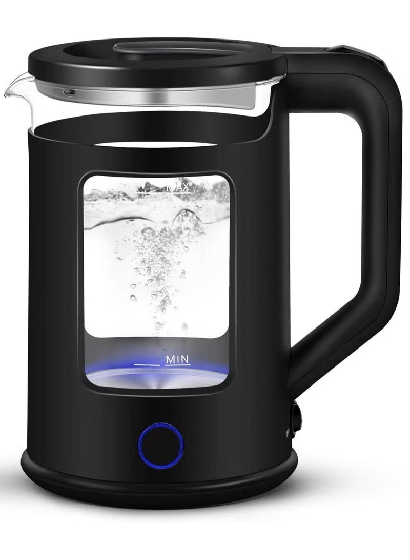 JAJEEK Electric Kettle 1.8L Glass with Blue LED, 1500W Fast Boil, Auto Shut-Off & Boil-Dry Protection, BPA-Free, Stylish Black Finish, Perfect for Tea, Coffee, and Hot Beverages - Image 1