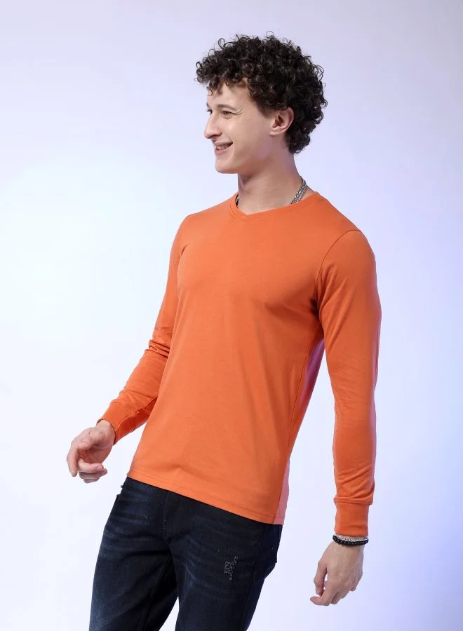 شركة المرآب الهندية Men Slim Fit Solid V-Neck Tshirt