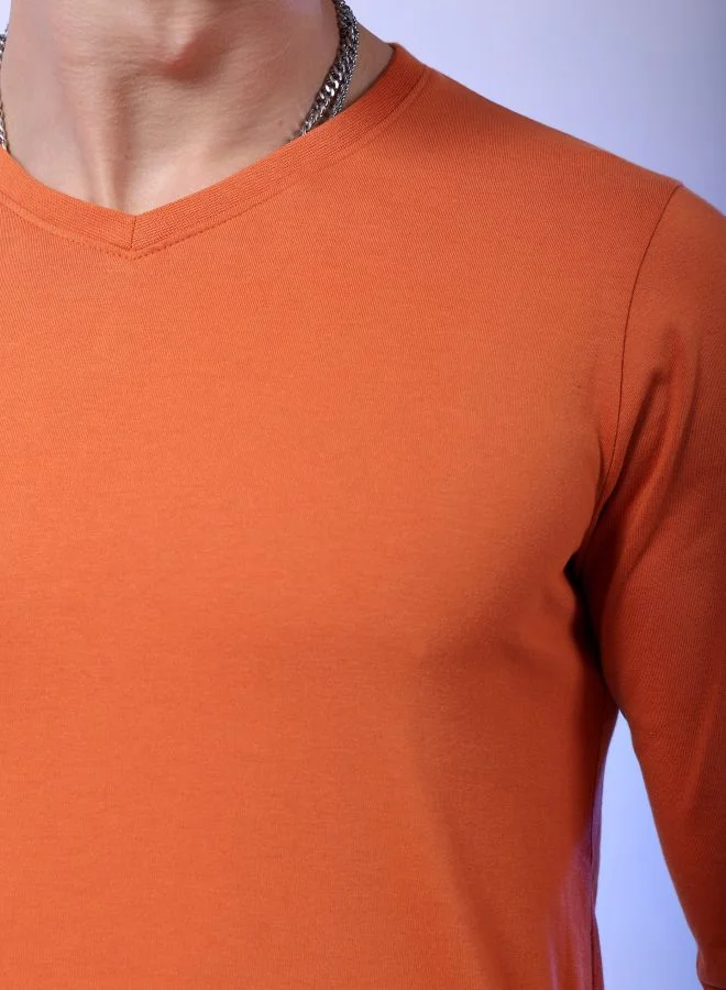 شركة المرآب الهندية Men Slim Fit Solid V-Neck Tshirt