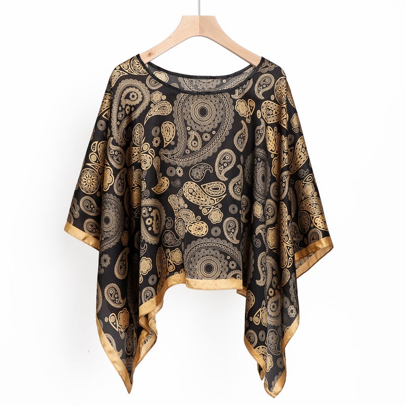 2024 New Sun-Protective Silk Scarf for Women TL11016-Black Gold Cashew