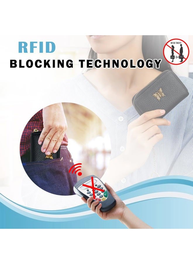 imeetu RFID Credit Card Holder for Women Genuine Leather Card Case Wallet with Zipper and Removable Keychain, Blue, Small, Credit Card Case Wallet - Image 5