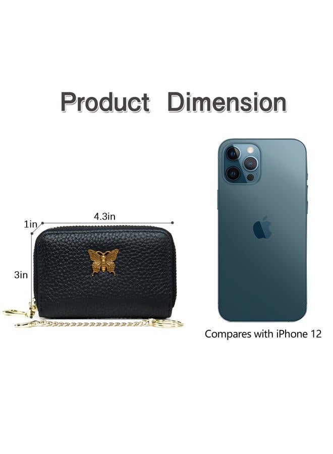 imeetu RFID Credit Card Holder for Women Genuine Leather Card Case Wallet with Zipper and Removable Keychain, Blue, Small, Credit Card Case Wallet - Image 4